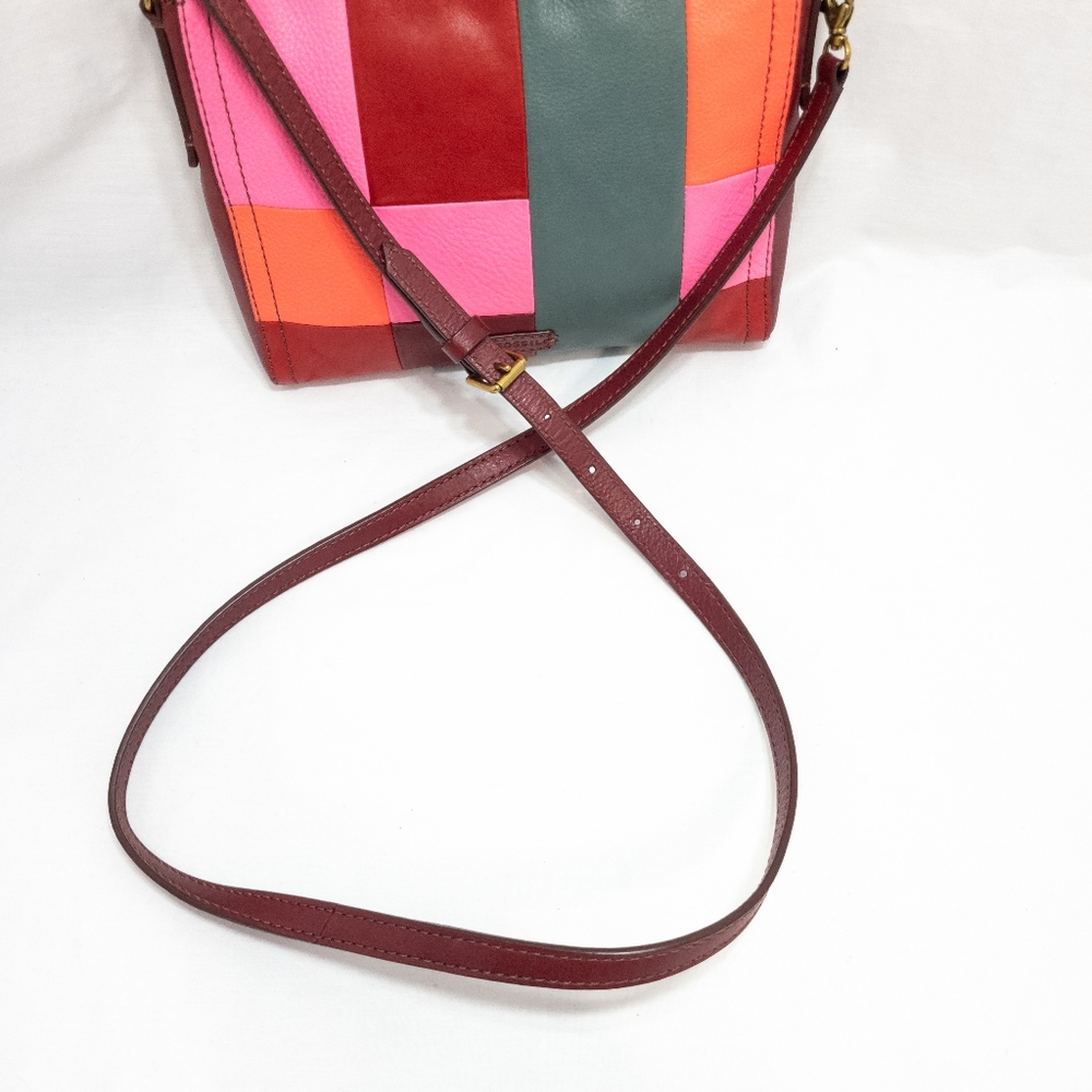 Fossil Leather Red Color Block Slim Crossbody Pur… - image 4